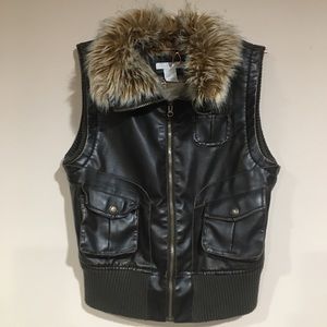Charlotte Russe Brown Faux Leather and Fur Vest M